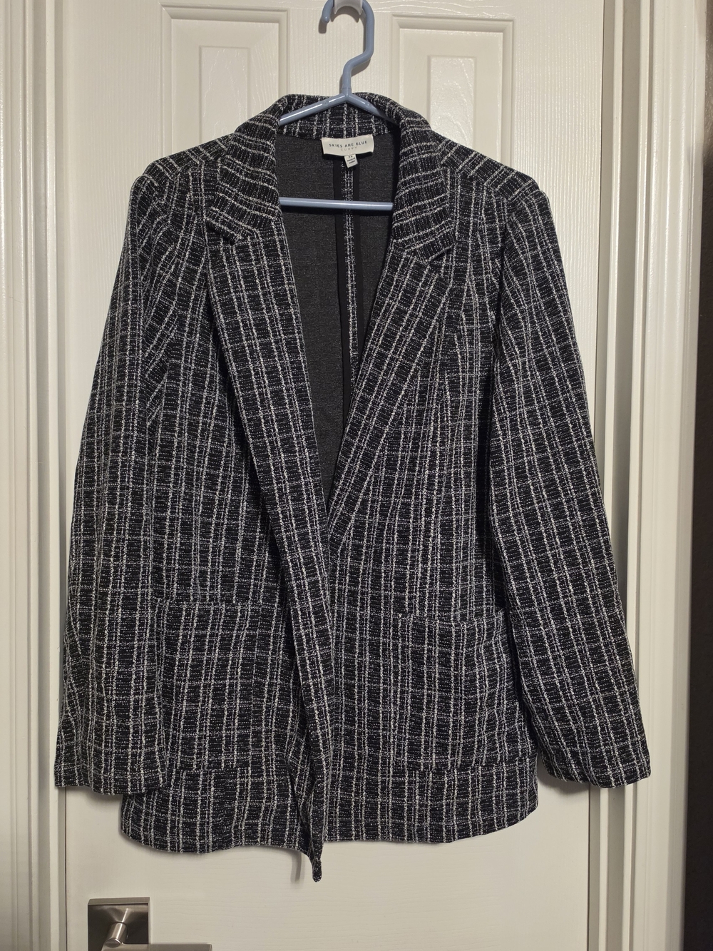 Skies Are Blue Black and White Windowpane Knit Blazer